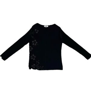 Y2K L Women’s Black Floral Embellished Long Sleeve Blouse Top Shirt Formal